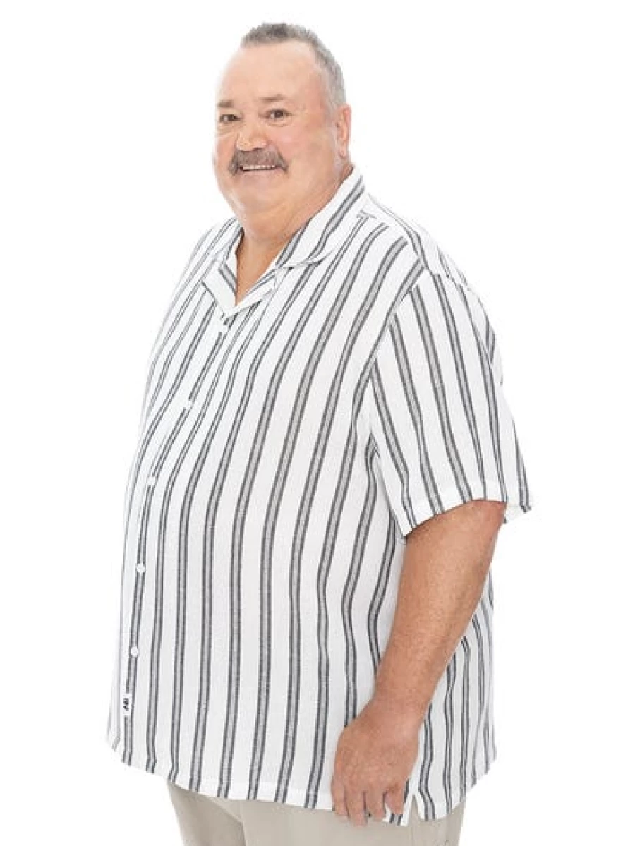 BUILT N FIT Men's Black Striped Shirt - Big & Tall Casual Button-Up Top