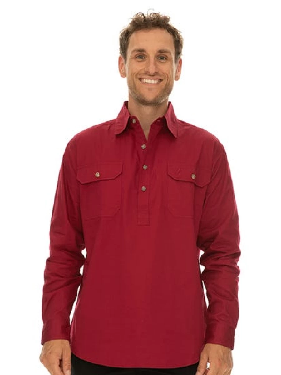 Men's Outdoor Burgundy Shirt - Quarter Placket by Traders Country
