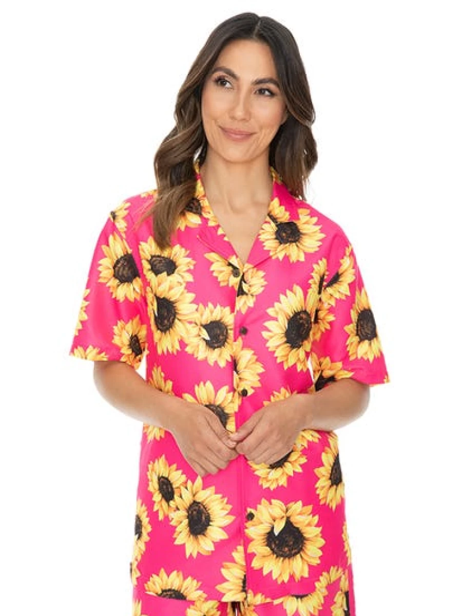 Pacifica Men's Pink Sunflower Short Sleeve Party Shirt