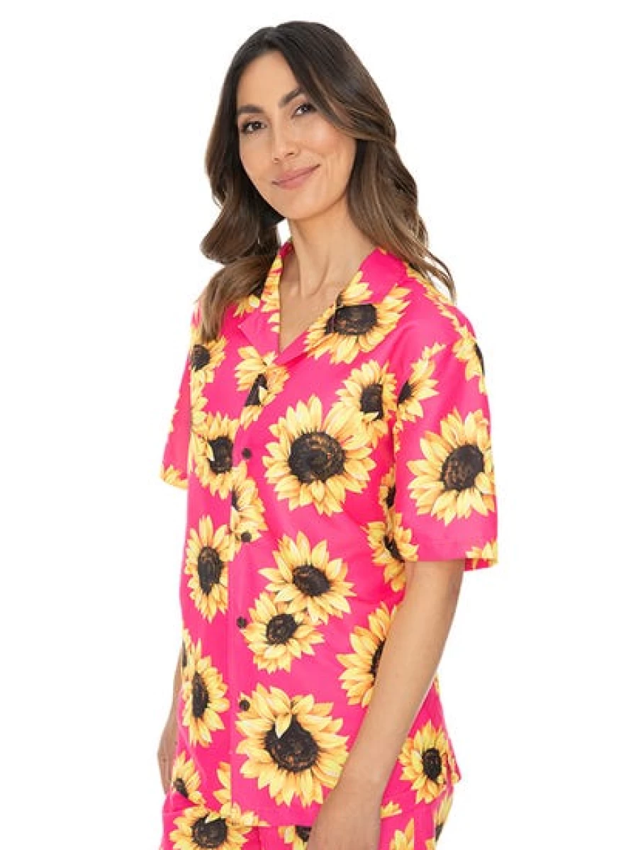 Pacifica Men's Pink Sunflower Short Sleeve Party Shirt