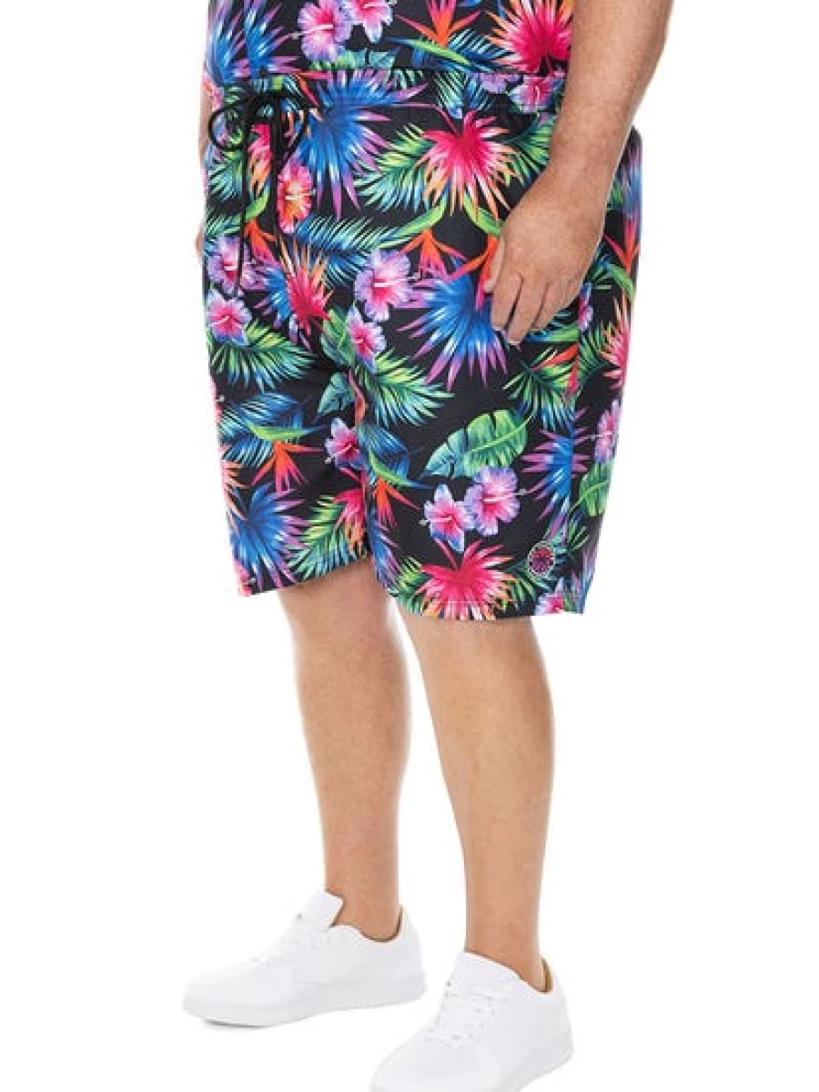 BUILT N FIT Men's Big & Tall Bright Tropical Print Shorts for Summer