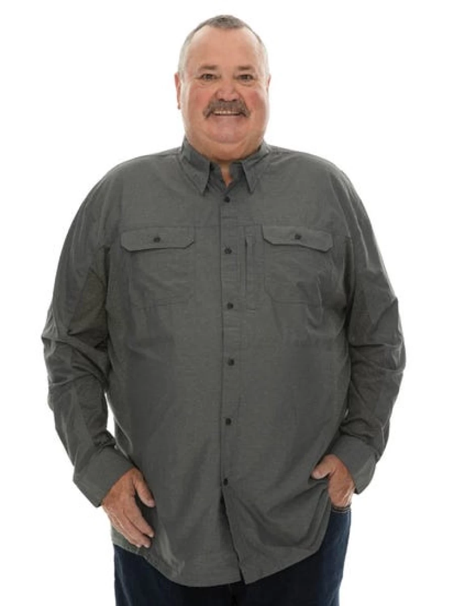 Outer Peak Men's Dark Grey Long Sleeve Casual Shirt for Outdoor Hiking and Travel