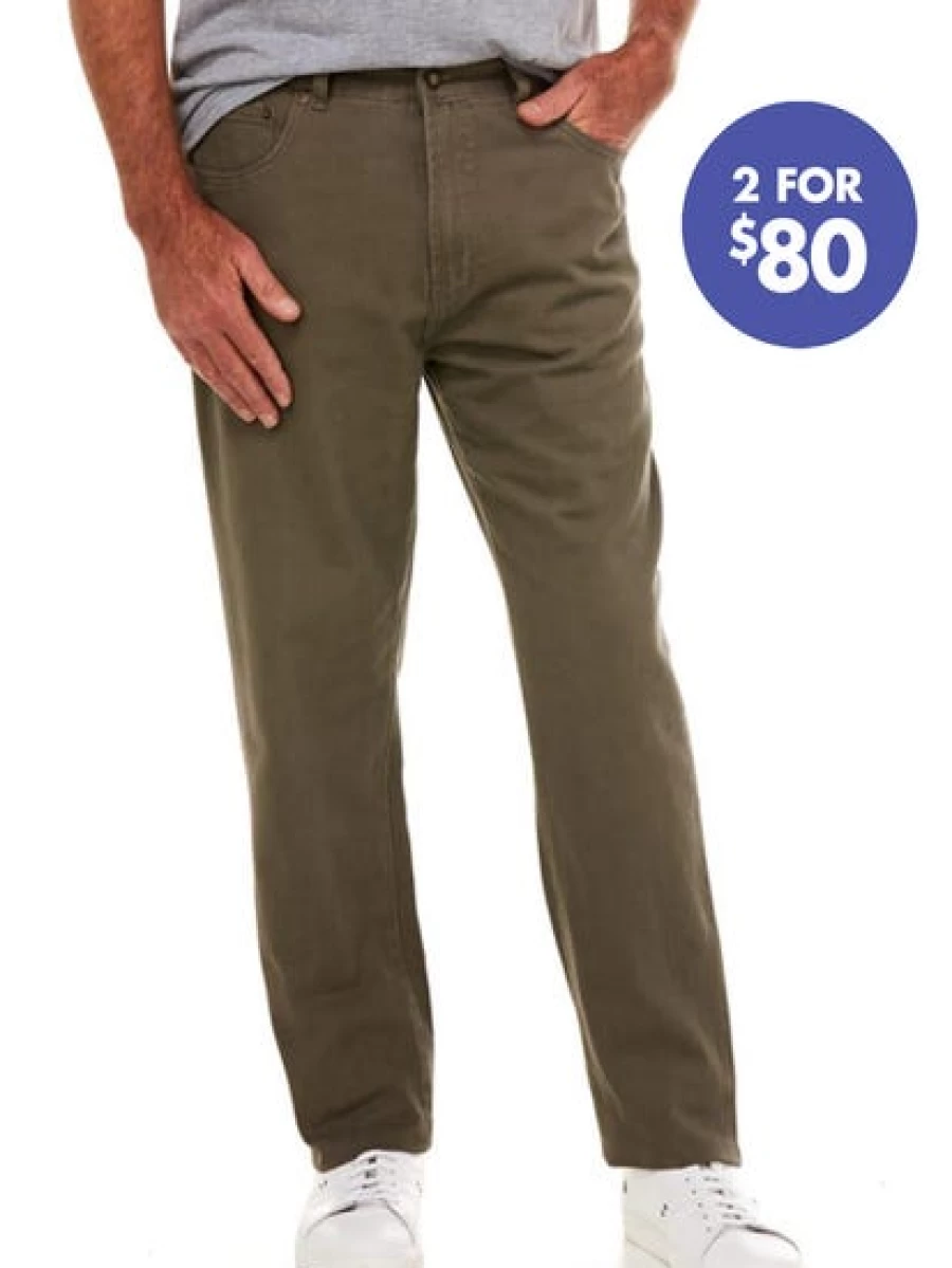 Street Men's Cotton Twill Regular Fit Khaki Jeans