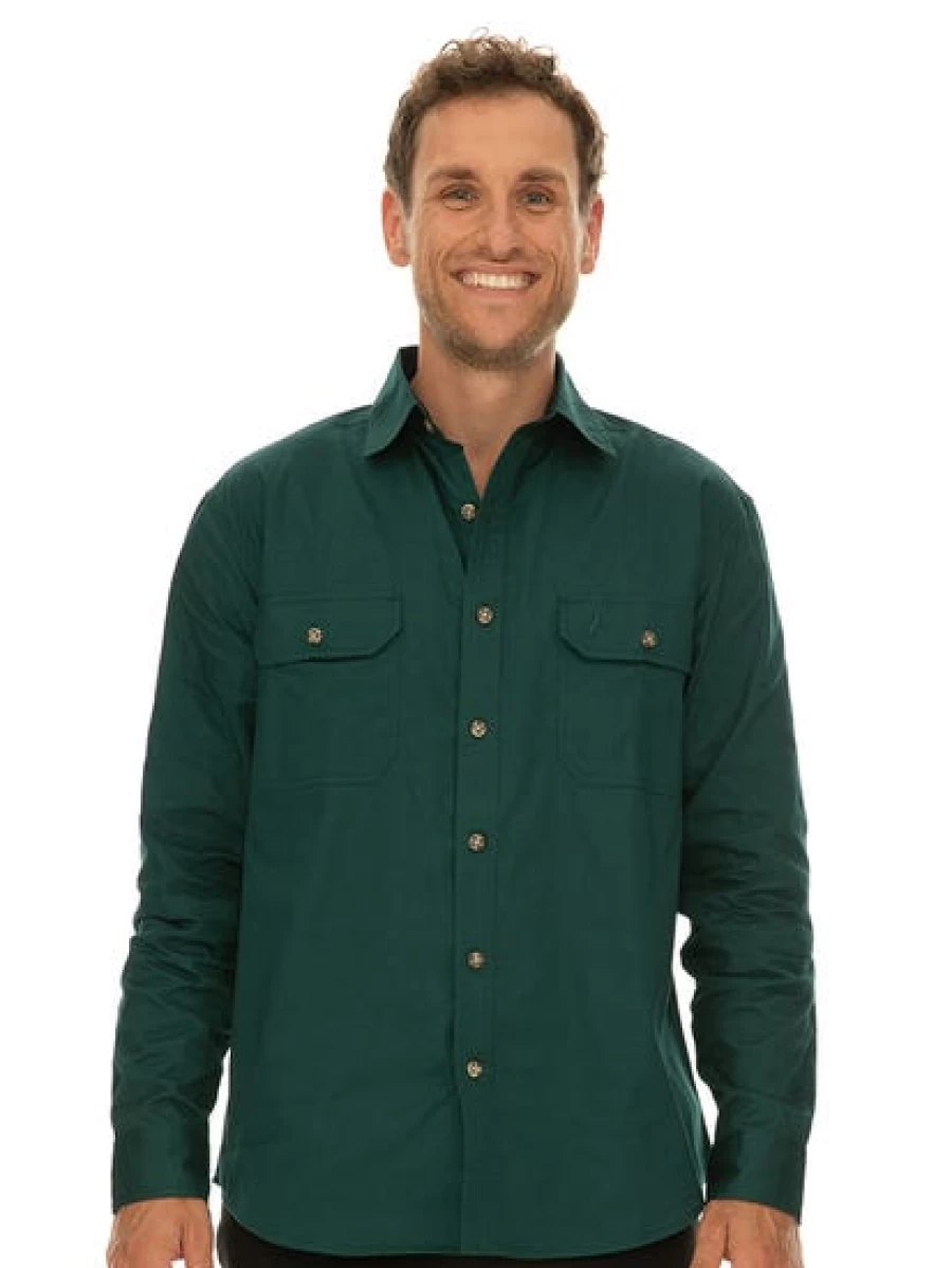 Men's Outdoor Green Shirt - Full Placket Button-Up by Traders Country