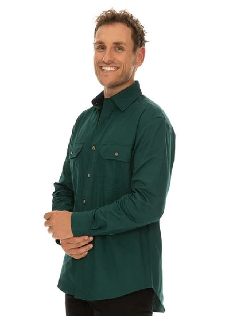 Men's Outdoor Green Shirt - Full Placket Button-Up by Traders Country