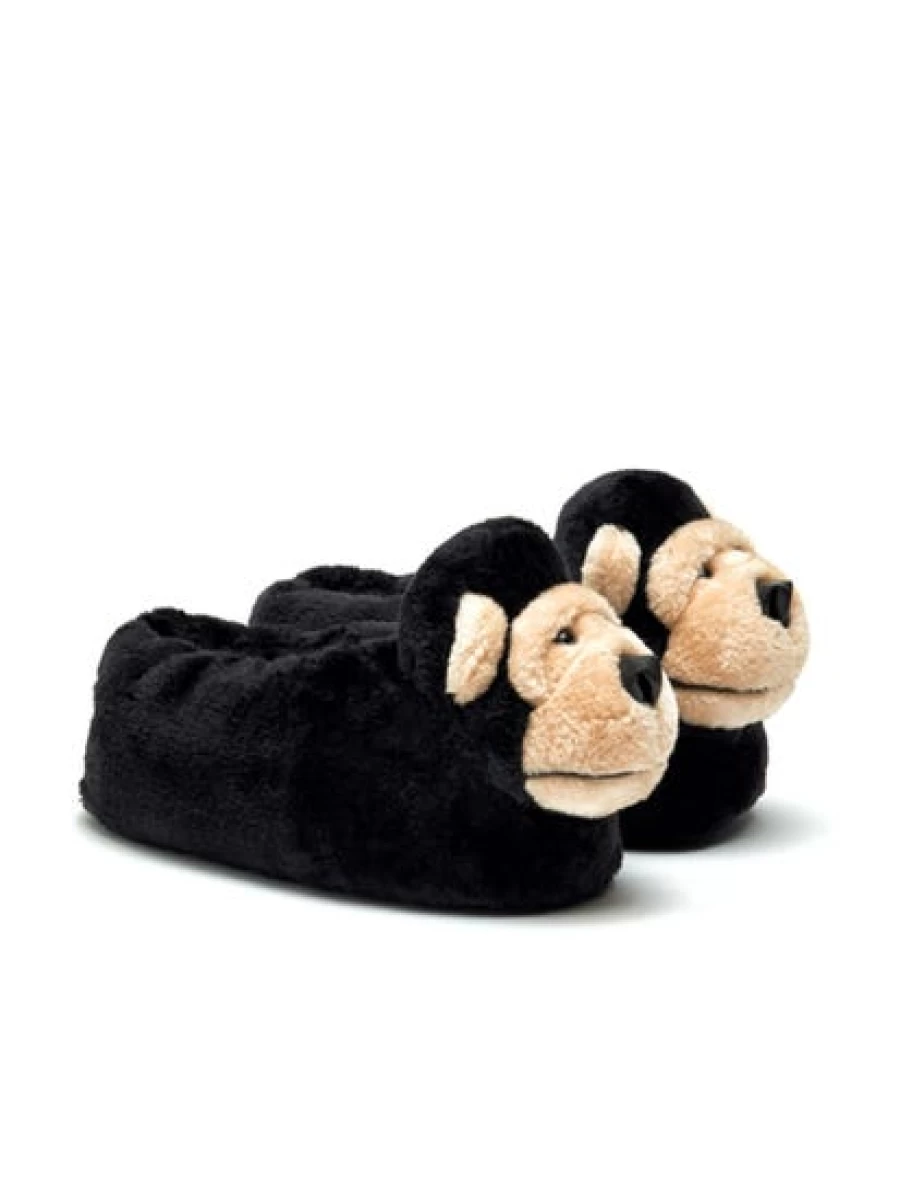 Lowes Men's Black Puppy Character Plush Slippers for Comfort and Style