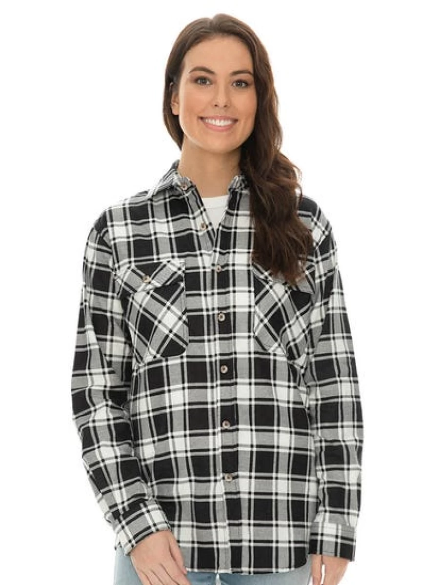 Lowes Men's Black & White Checkered Flannel Shirt - Soft Casual Long Sleeve Plaid Top