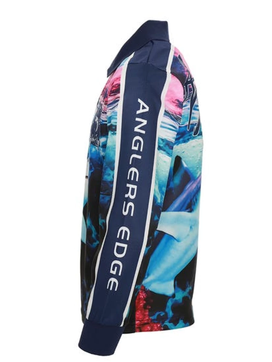 Anglers Edge Kids Shark Print Long Sleeve Fishing Polo Shirt - Pink & Navy
