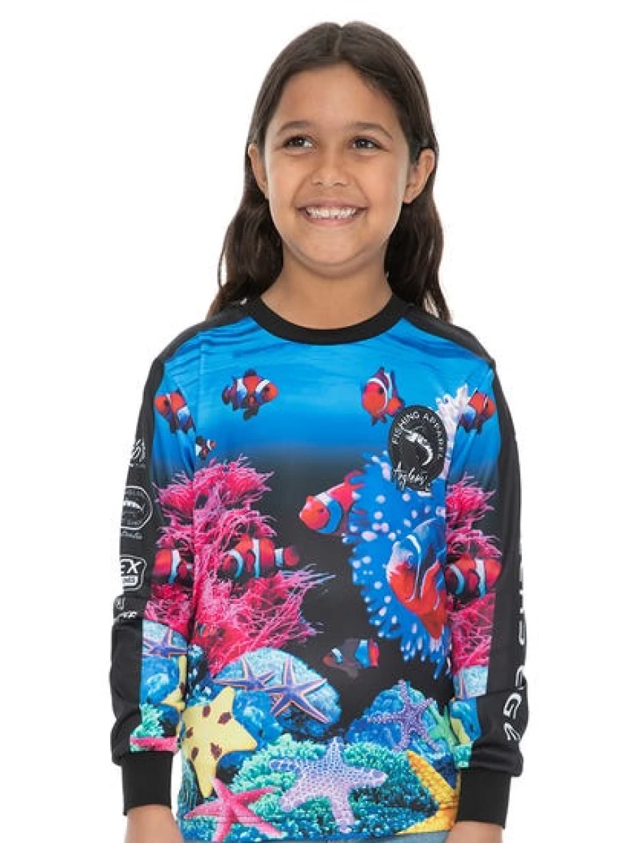 "Anglers Edge Kids Starfish Blue Long Sleeve Fishing Shirt for Children"