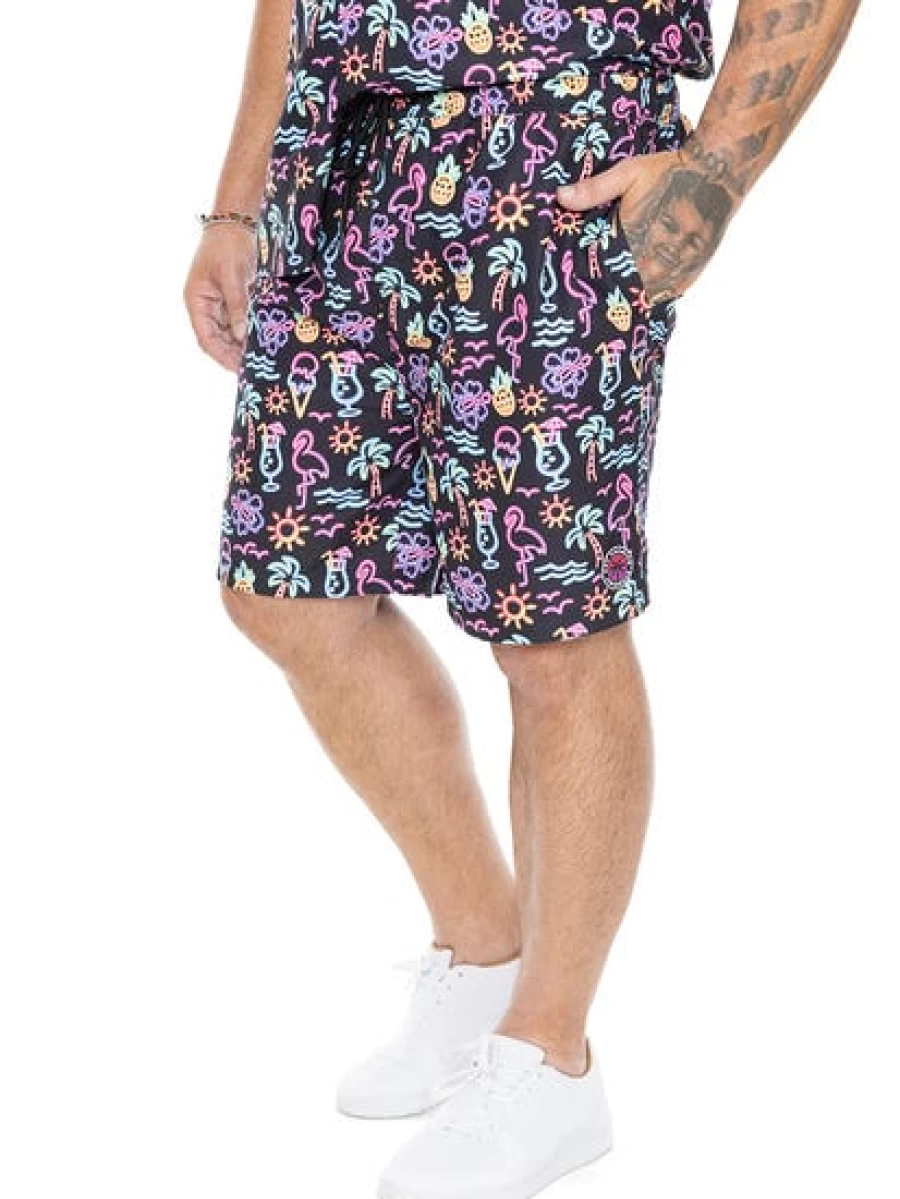 BUILT N FIT Men's Bright Tropical Print Workout Shorts - Lightweight & Quick-Dry Gym Shorts for Men
