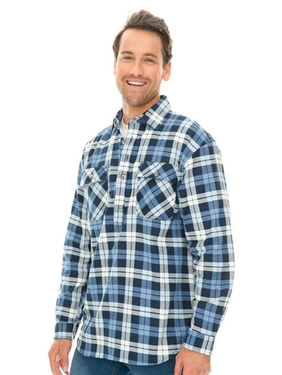 Lowes Men's Denim Blue Flannel Shirt with 1/4 Placket