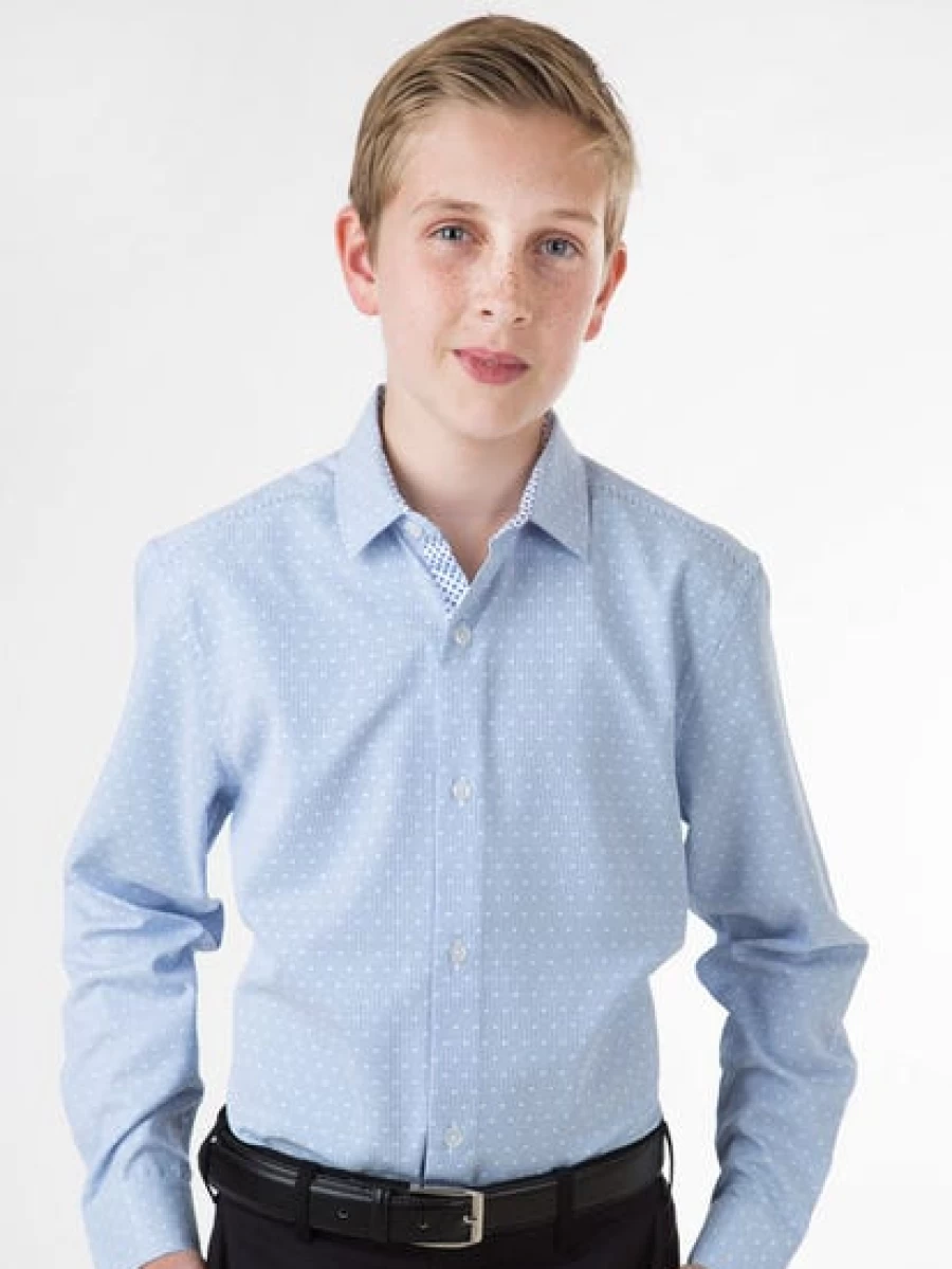 Huntley & Sons Men's Blue Dobby Print Casual Shirt - Stylish Formal Wear