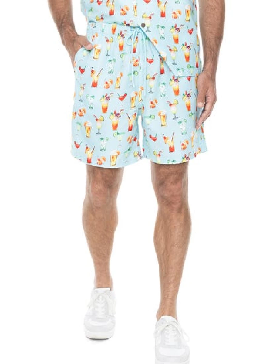 Pacifica Men's Aqua Cocktail Party Shorts - Matching Summer Casual Shorts for Men