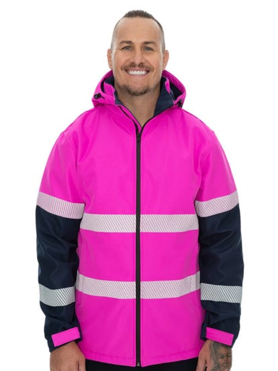 Men's High Visibility Traders Reflective Safety Jacket - Pink & Navy Workwear