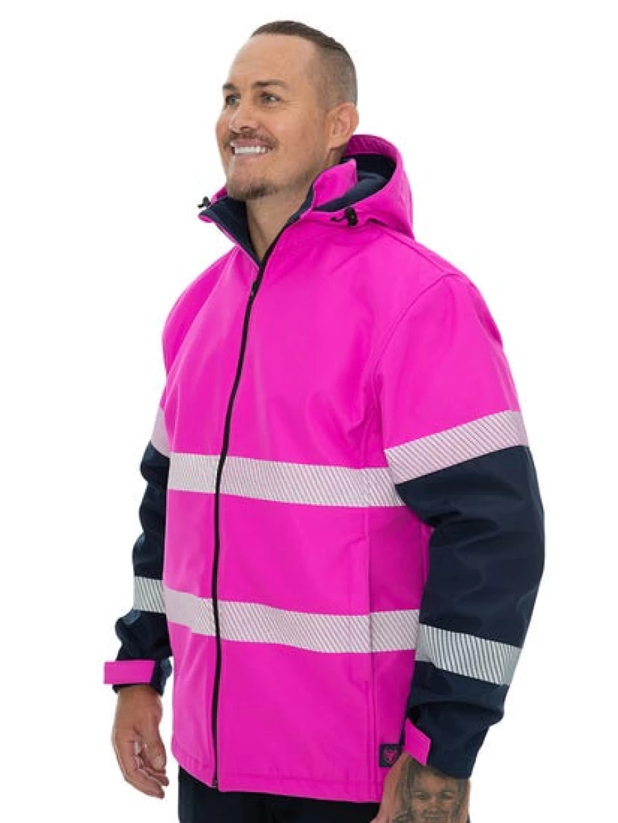 Men's High Visibility Traders Reflective Safety Jacket - Pink & Navy Workwear