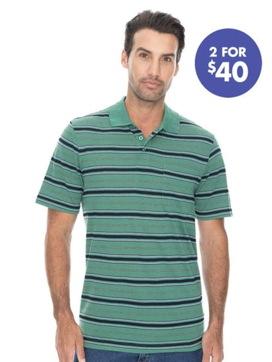 Lowes Men's Green and Black Striped Polo Shirt