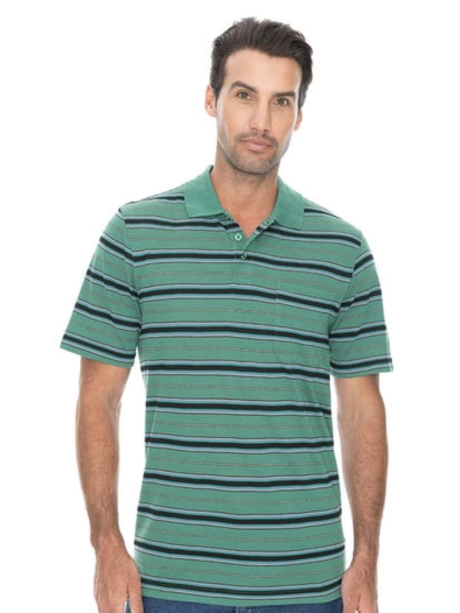 Lowes Men's Green and Black Striped Polo Shirt