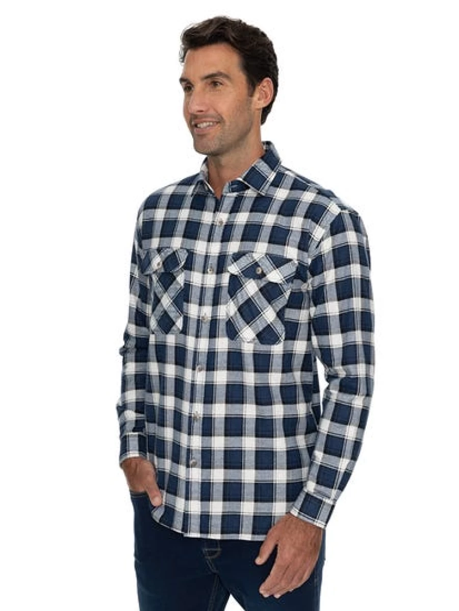 Lowes Men's Blue Flannel Shirt - Soft Unisex Fit Plaid Long Sleeve Top