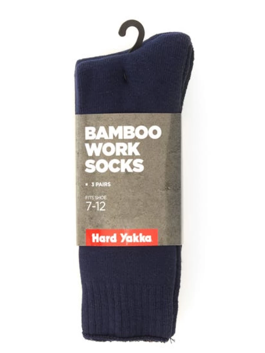 Lowes Men's 3-Pack Bamboo Work Socks in Navy - Hard Yakka Comfort & Durability