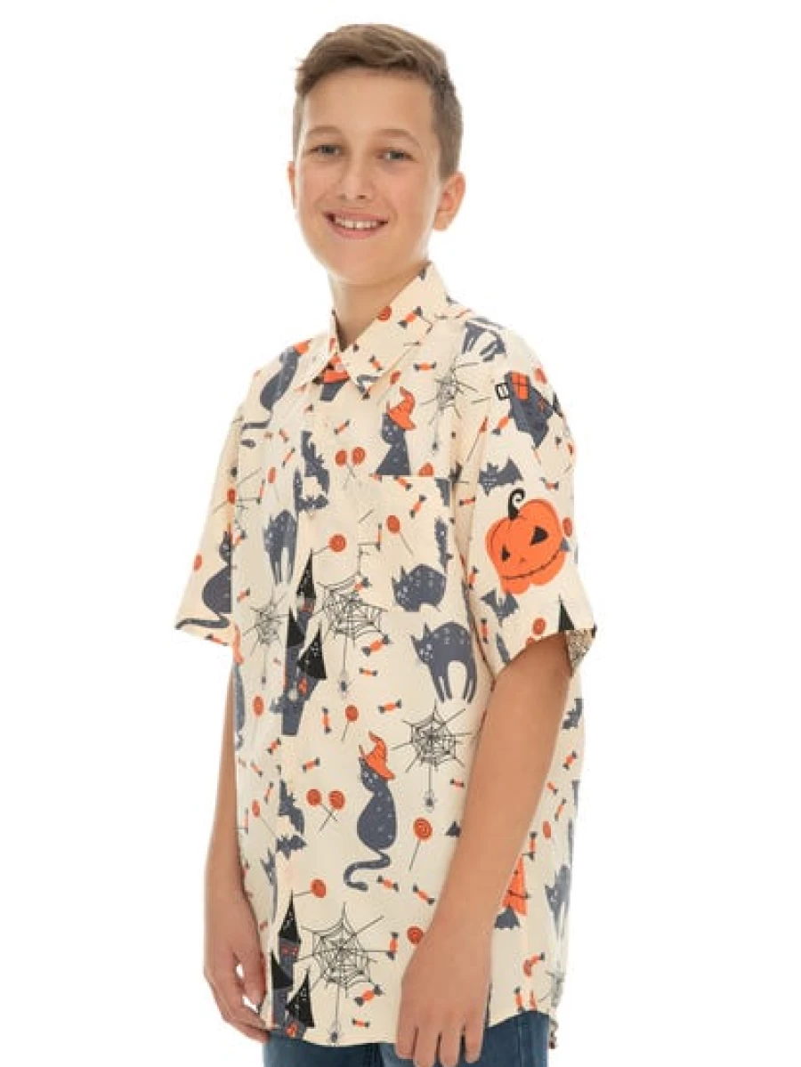 Lowes Men's Hawaiian Shirt Orange Tropical Print Short Sleeve Shirt for Halloween