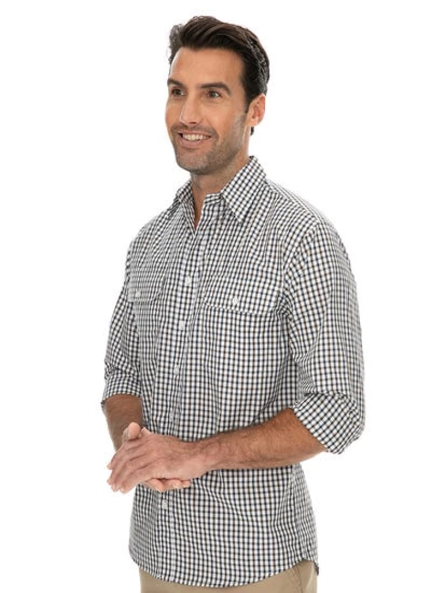 Bisley Men's Long Sleeve Check Shirt in Brown - Classic Plaid Casual Button Down Top