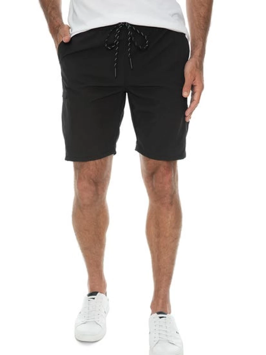 Men's Black Cube Print Cargo Shorts with Elastic Waist by Elliotts