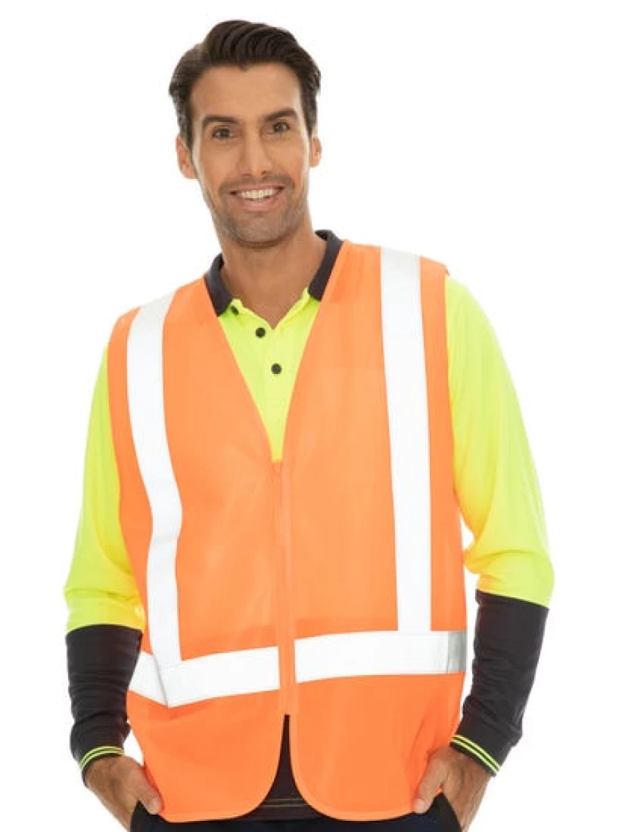 Lowes Men's High Visibility Orange Safety Vest with Zip Front