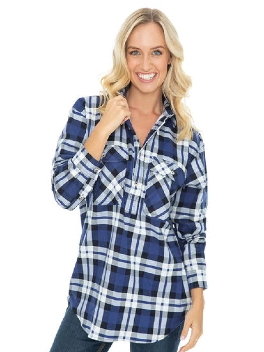 Lowes Men's Denim Blue Flannel Shirt with 1/4 Placket