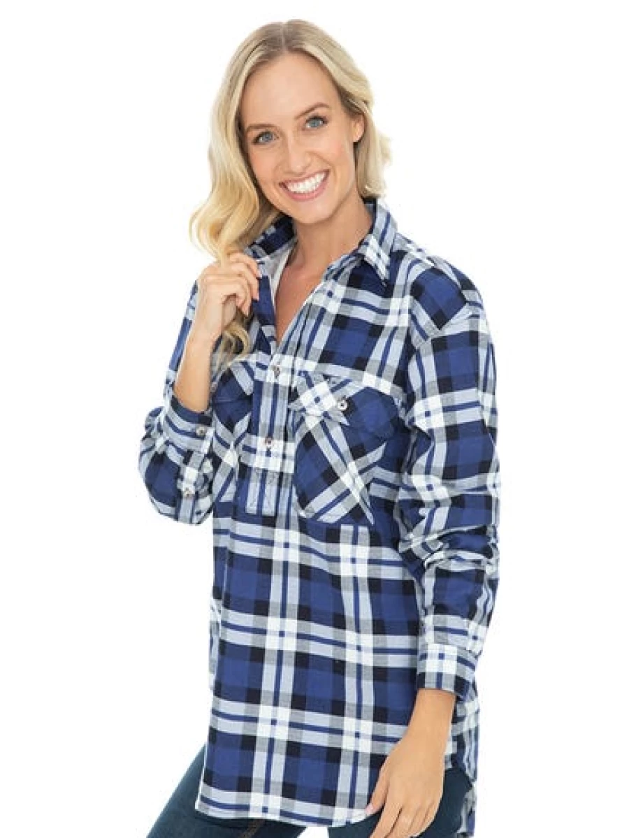 Lowes Men's Denim Blue Flannel Shirt with 1/4 Placket