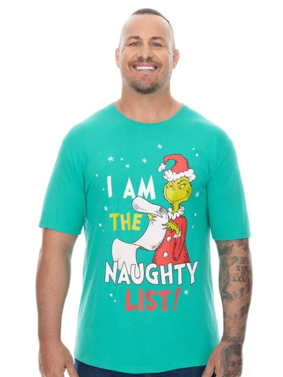 Licensed Men's Grinch Naughty List Christmas T-Shirt - Built N Fit Holiday Tee