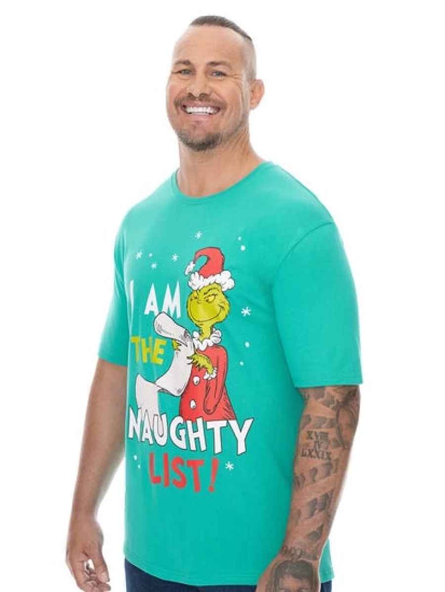 Licensed Men's Grinch Naughty List Christmas T-Shirt - Built N Fit Holiday Tee