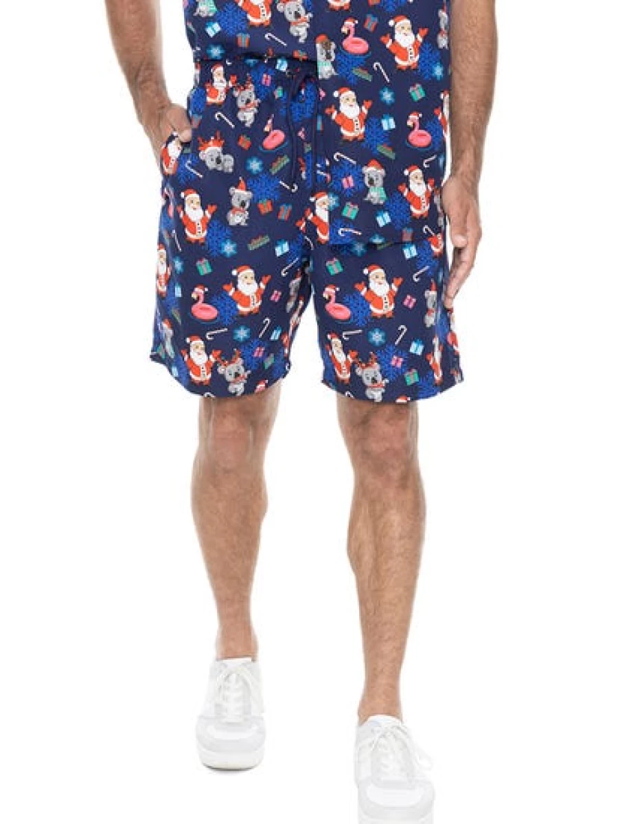 Lowes Men's Christmas Printed Shorts - Navy Santa & Koala Holiday Design