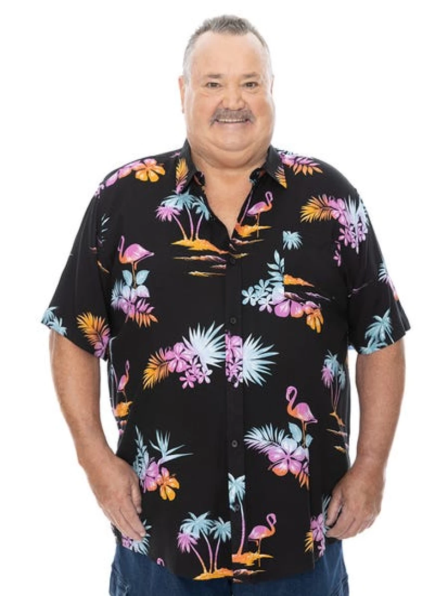 Built N Fit Men's Flamingo Print Short Sleeve Hawaiian Shirt - Big & Tall Tropical Vacation Shirt