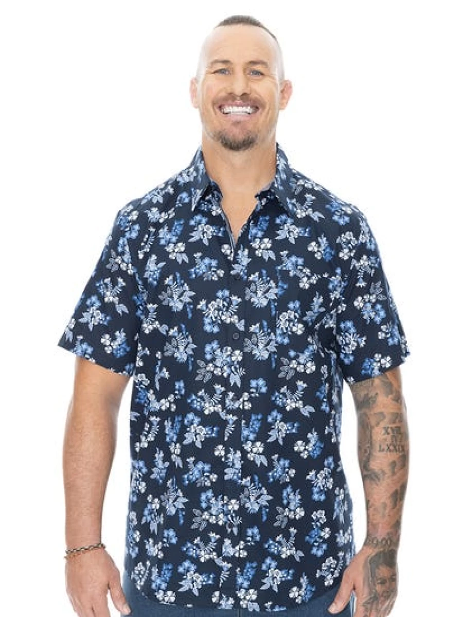 BUILT N FIT Men's Big & Tall Navy Floral Short Sleeve Shirt
