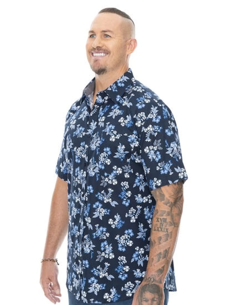 BUILT N FIT Men's Big & Tall Navy Floral Short Sleeve Shirt
