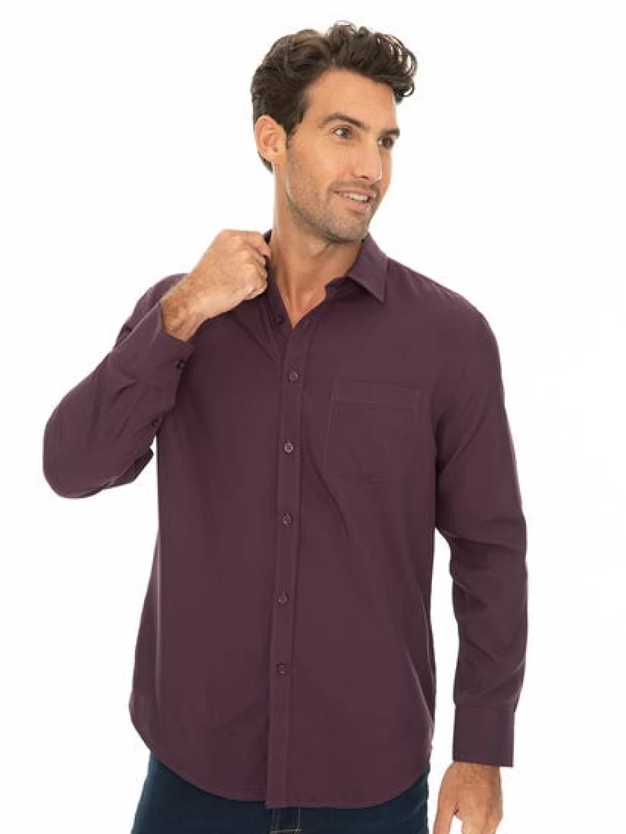 Lowes Men's Burgundy Microfiber Dress Shirt for Business Casual Wear