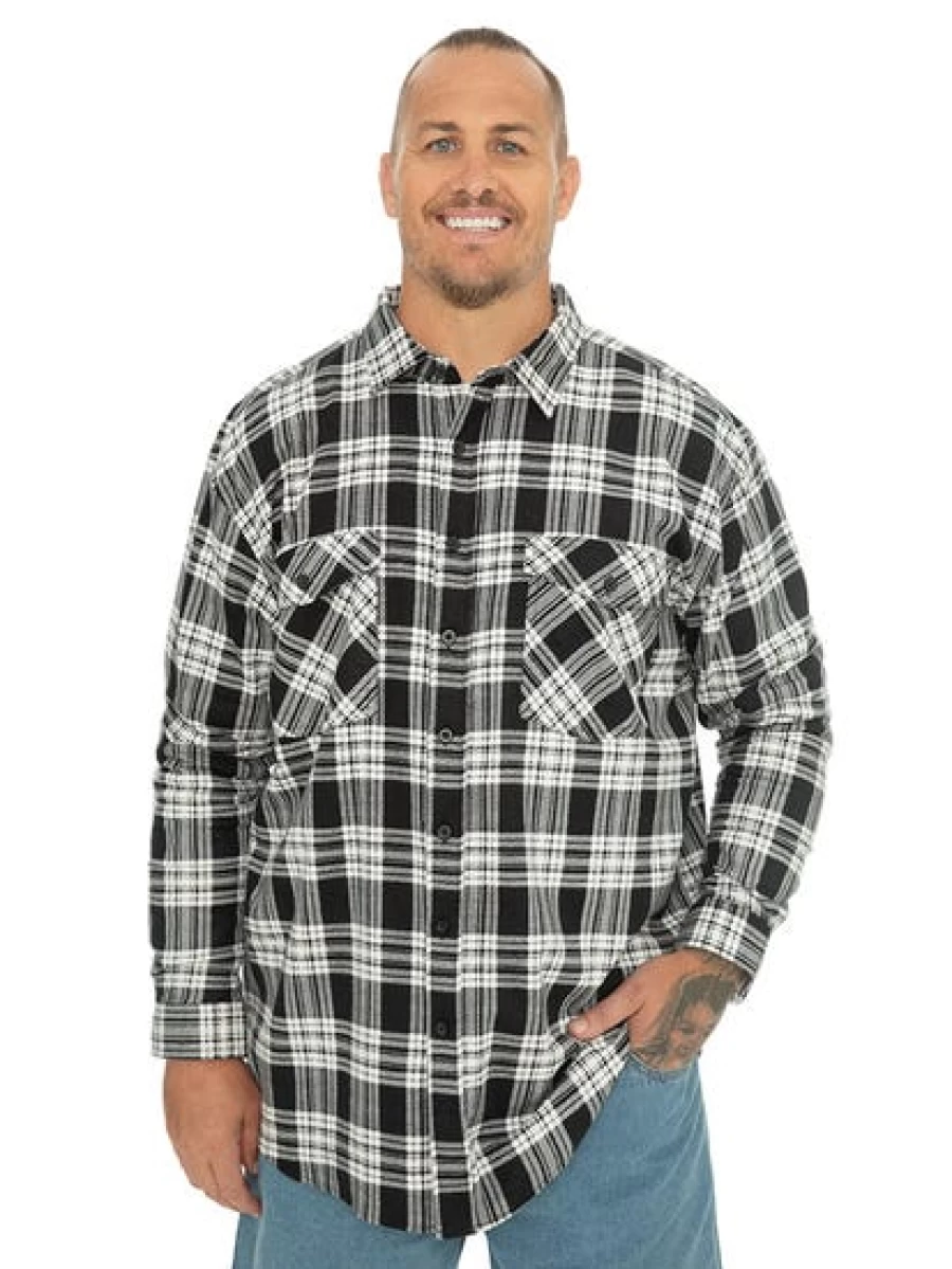 Lowes Men's Black & White Flannel Shirt - Big & Tall Plaid Long Sleeve Button Up