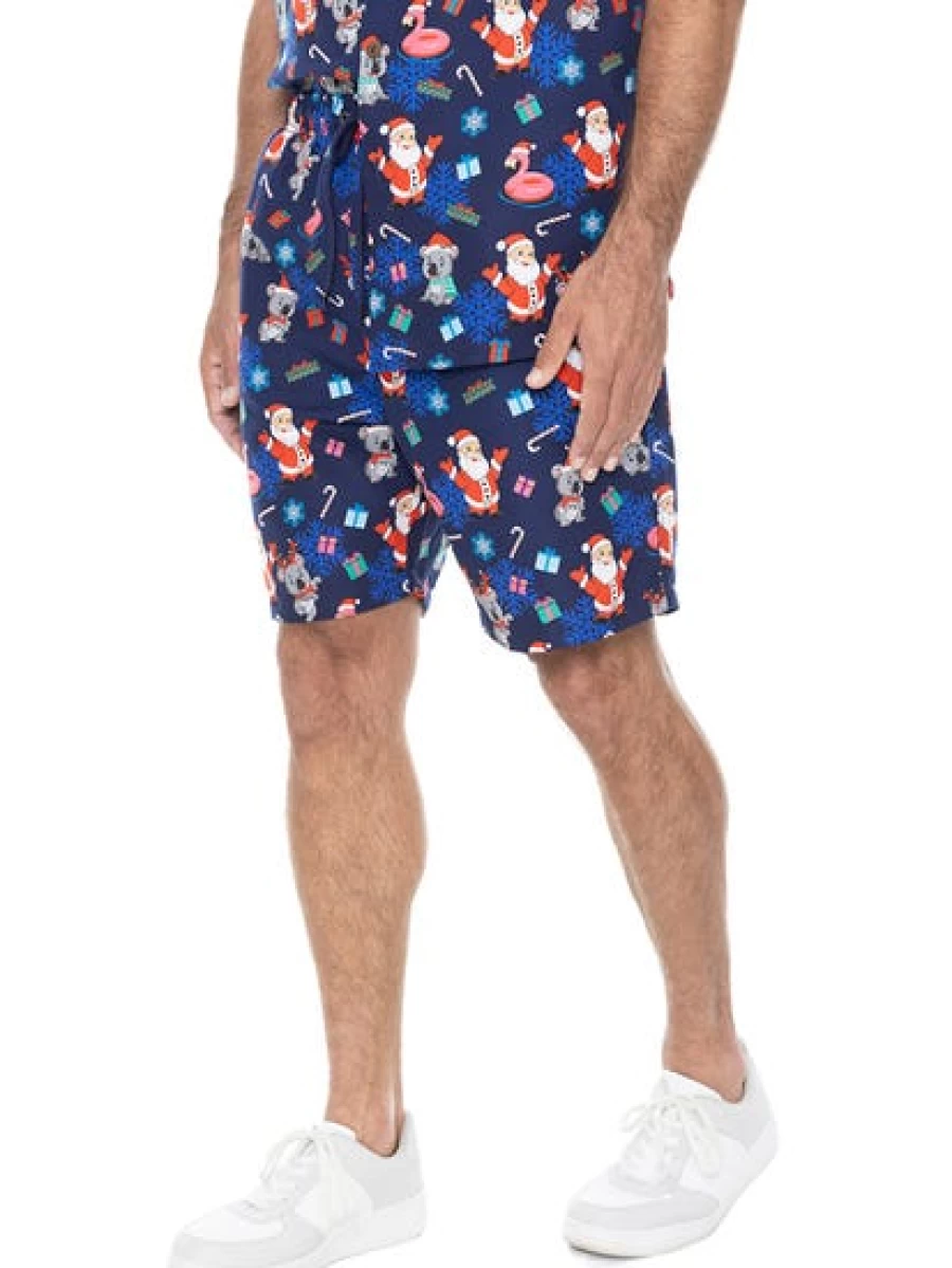 Lowes Men's Christmas Printed Shorts - Navy Santa & Koala Holiday Design