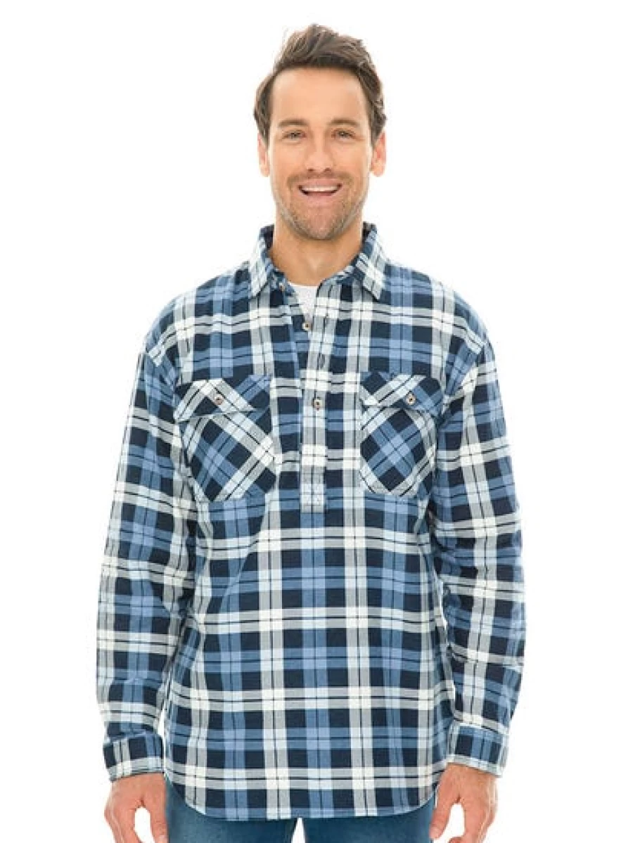 Lowes Men's Denim Blue Flannel Shirt with 1/4 Placket