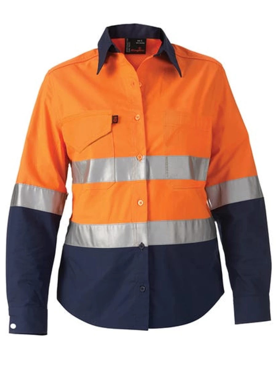 King Gee Men's Reflective Hi-Vis Workcool 2 Safety Shirt - Orange High Visibility Workwear
