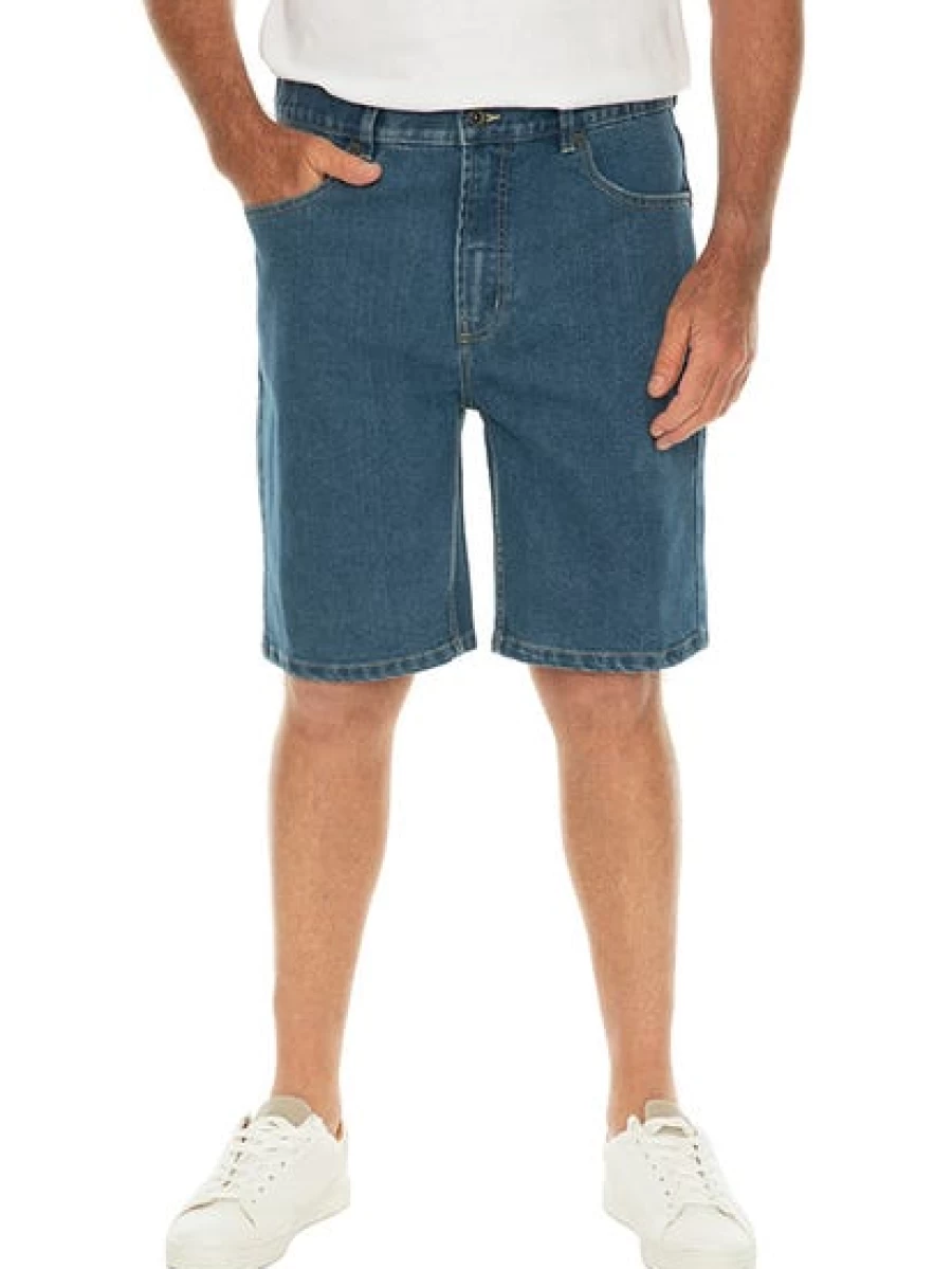 Men's Mid Blue Stretch Denim Shorts by Traders - Comfortable Fit Jean Shorts for Men