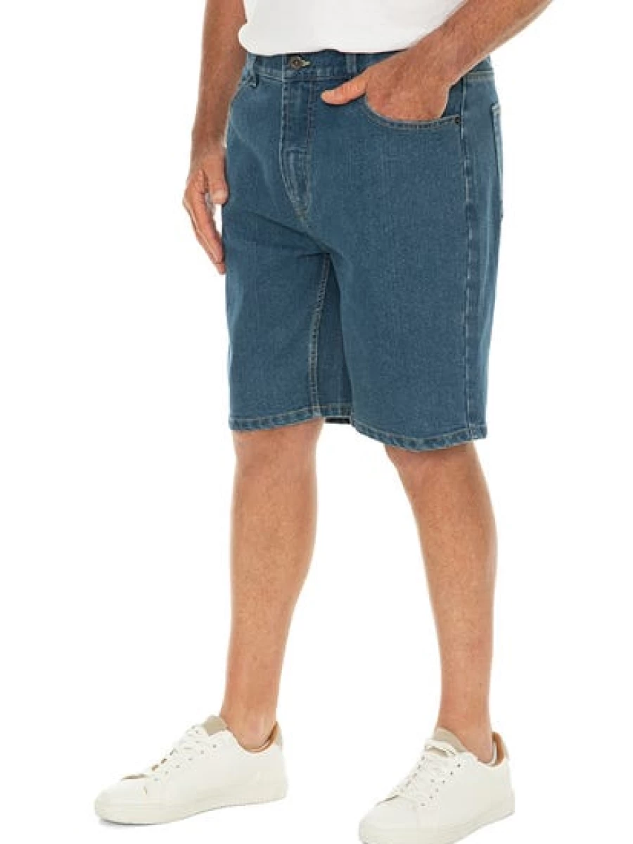 Men's Mid Blue Stretch Denim Shorts by Traders - Comfortable Fit Jean Shorts for Men