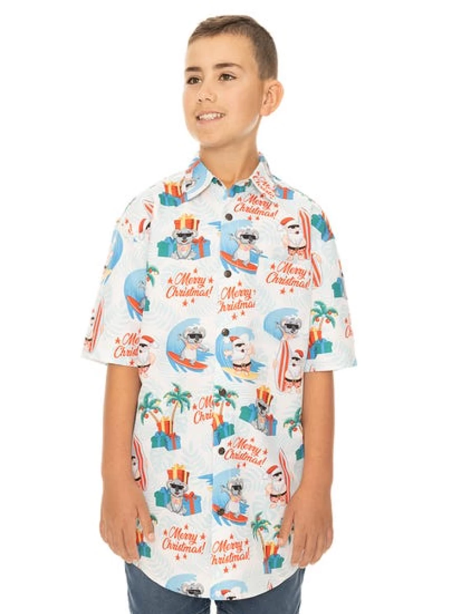 Lowes Men's Christmas Surfing Santa Printed T-Shirt White Holiday Graphic Tee