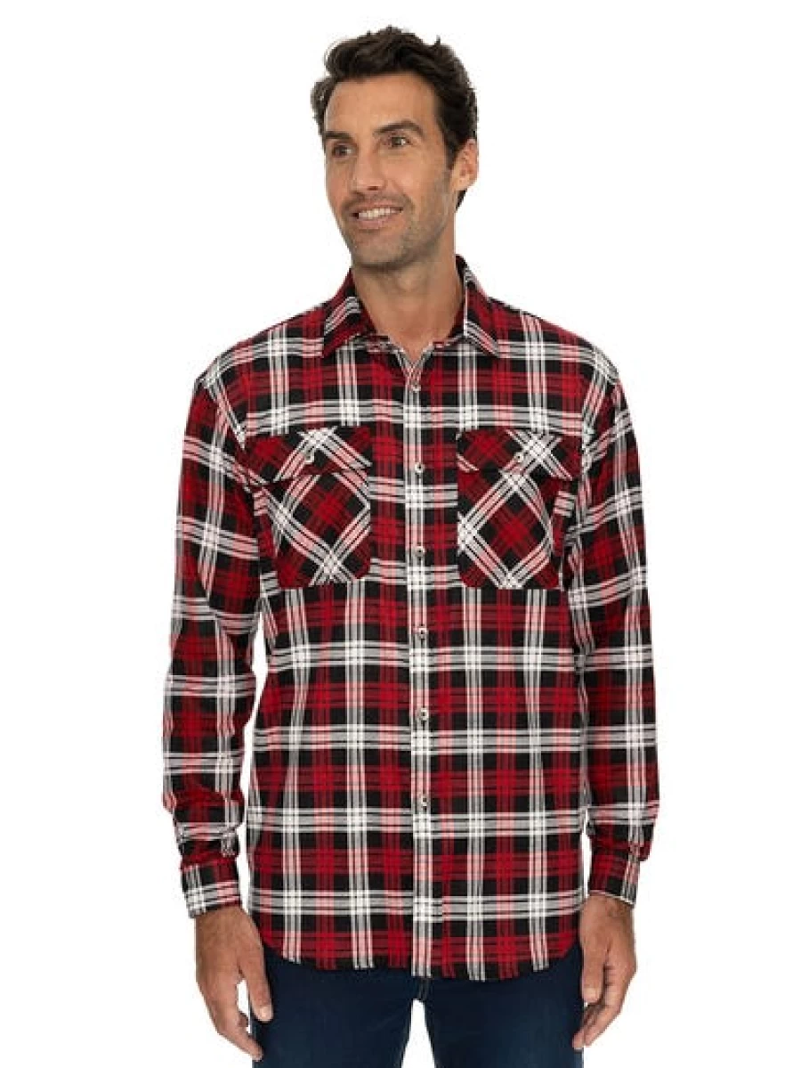 Lowes Men's Red Check Flannel Shirt - Soft Unisex Plaid Long Sleeve Top