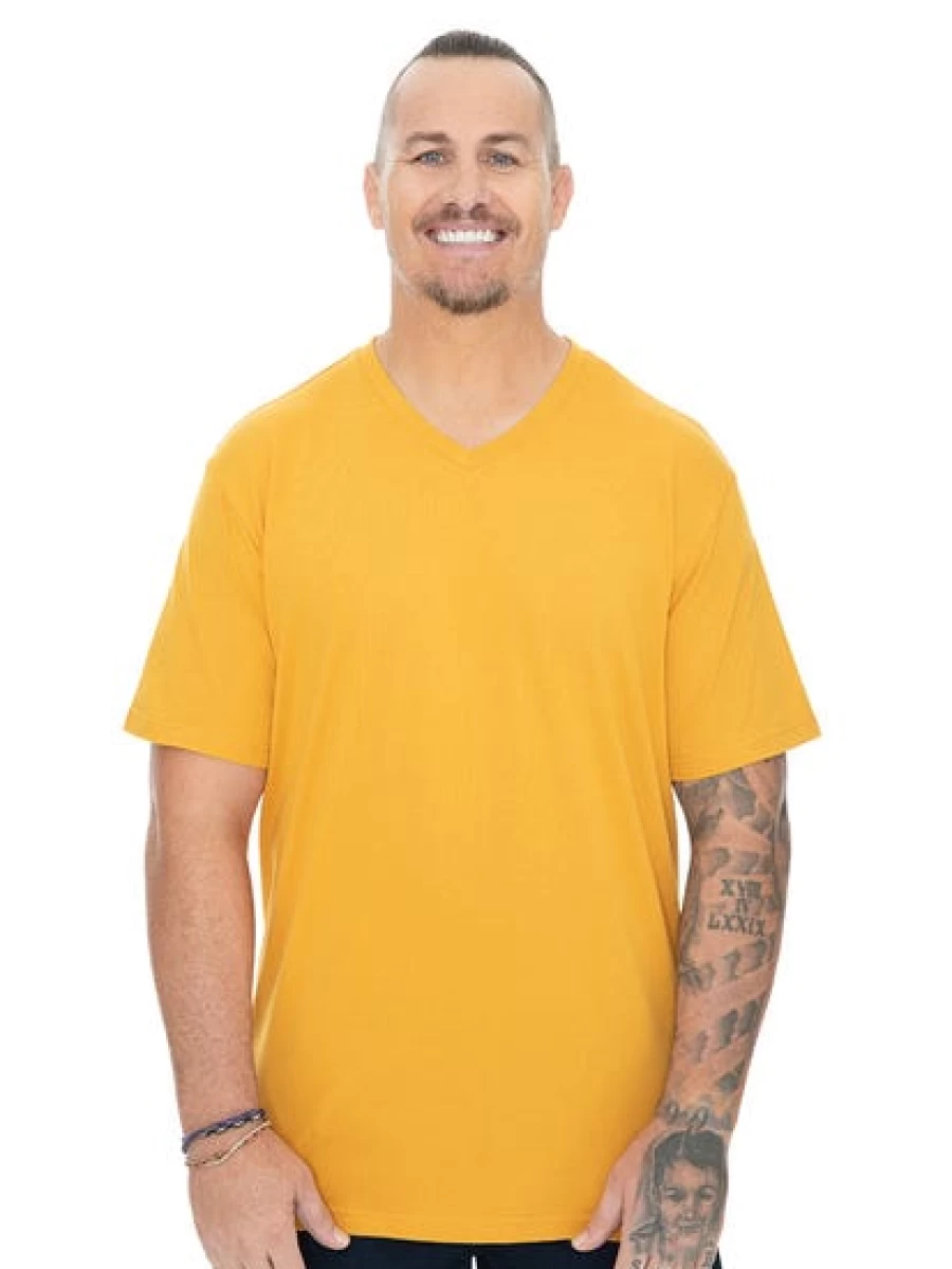 DBK Men's Mustard V-Neck T-Shirt - Built N Fit Plain Casual Tee