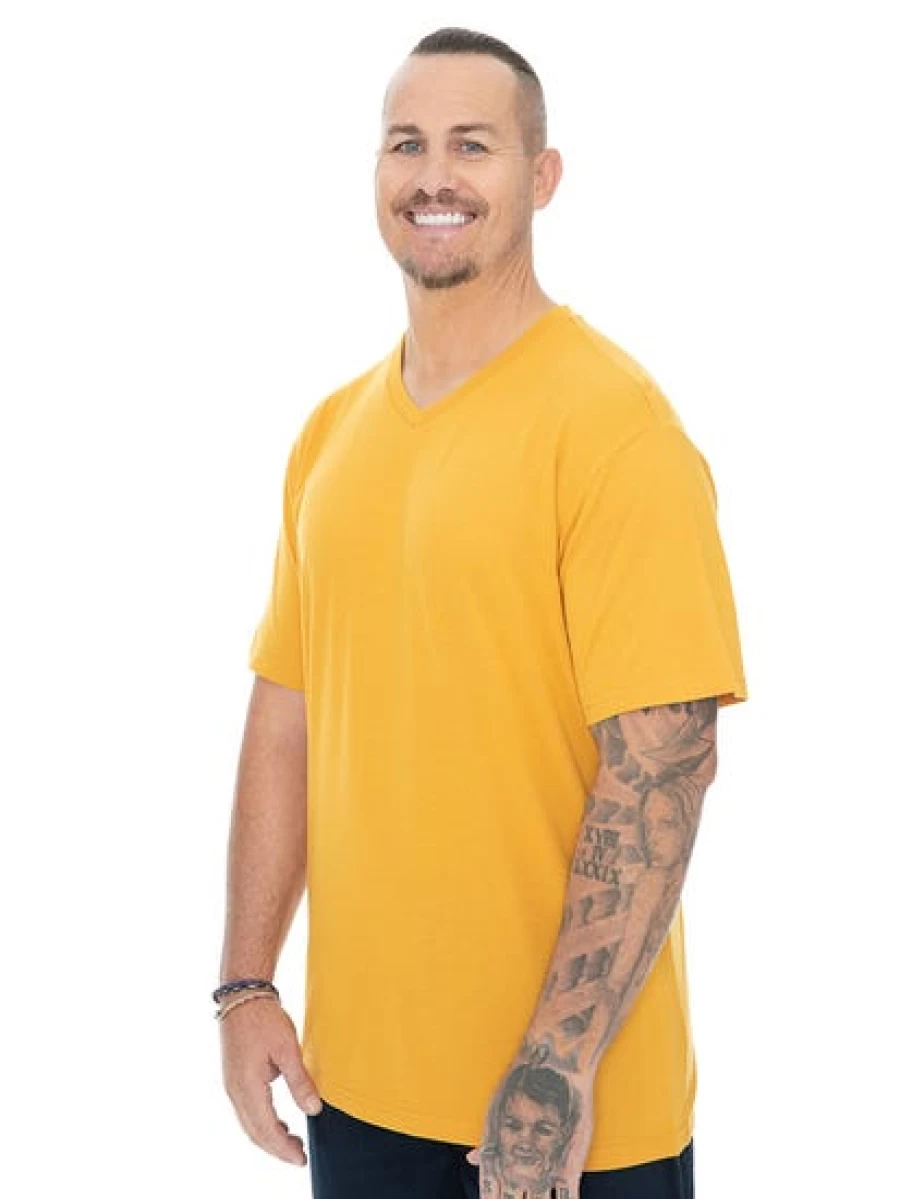 DBK Men's Mustard V-Neck T-Shirt - Built N Fit Plain Casual Tee