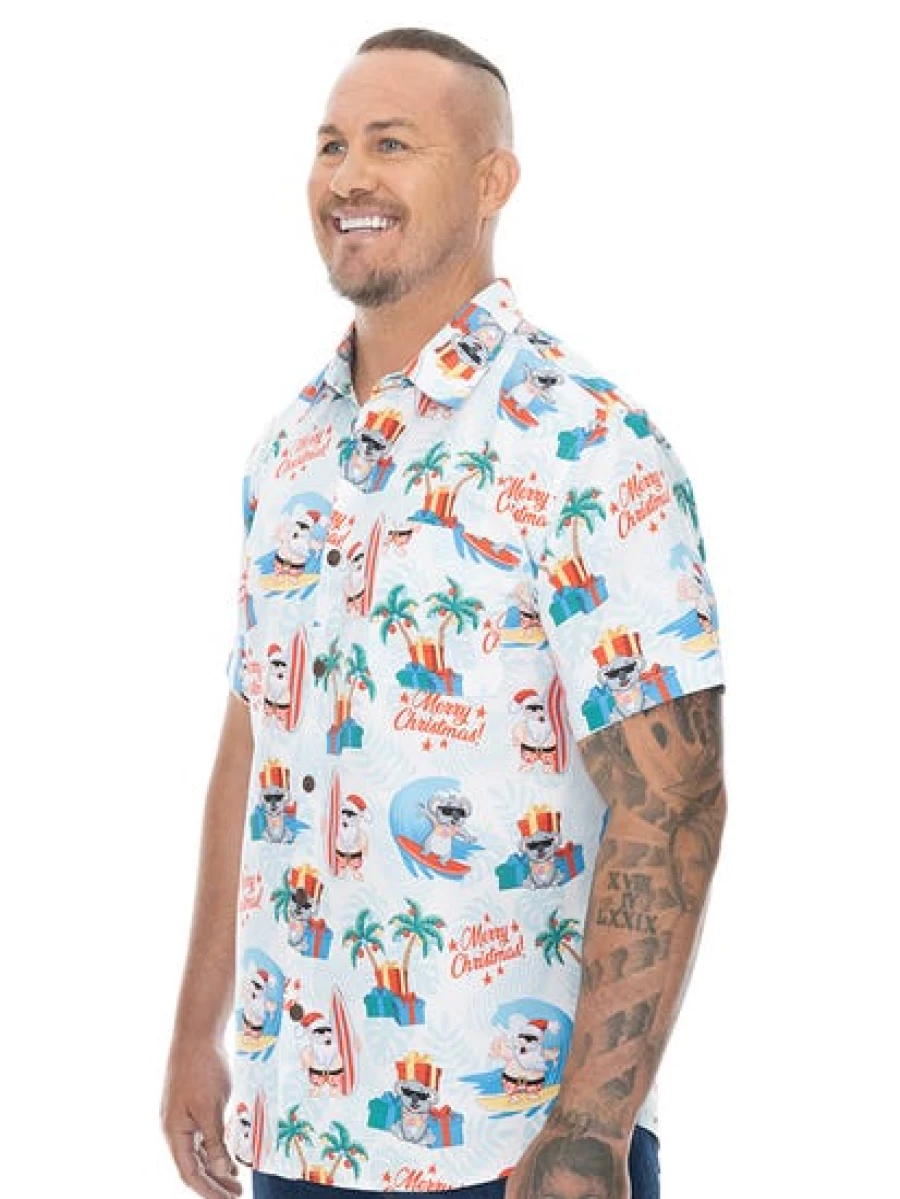 DBK Men's Big & Tall White Christmas Hawaiian Shirt - Holiday Aloha Print Shirt