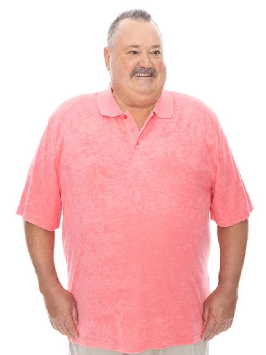 Built N Fit Men's Hot Pink Terry Polo Shirt - Soft Cotton Comfort Top for Big & Tall
