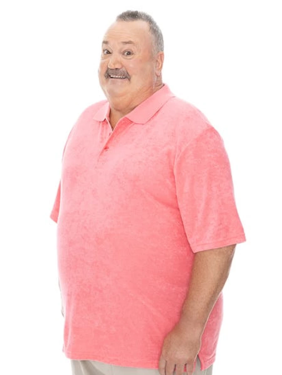 Built N Fit Men's Hot Pink Terry Polo Shirt - Soft Cotton Comfort Top for Big & Tall