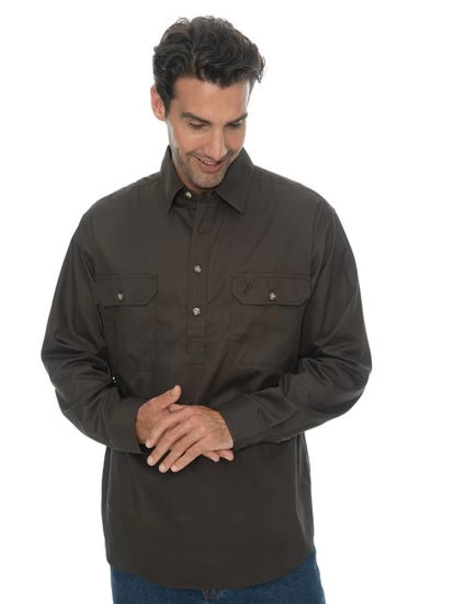 Men's Outdoor Shirt Grey - Quarter Placket by Traders Country